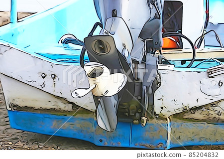 Pastel style "fishing boat outboard motor screw" illustration image 85204832
