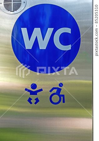 Pictograms on stainless steel public toilet wall 85205310
