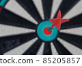 Darts gameboard and arrow in bulls eye 85205857