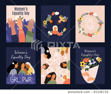 Women Equality Day. Fight for equality, freedom, independence. Vector illustrations of posters and templates with women of different nationalities and cultures. National Women Day. 85206136