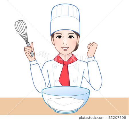 一位年輕漂亮的廚師的插圖 85207506