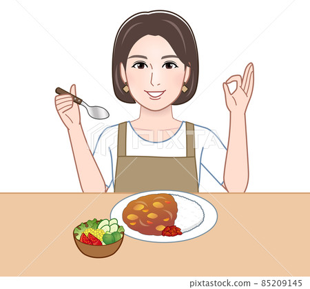 Female eating a delicious meal - Stock Illustration [85209145] - PIXTA