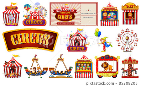 Set of circus characters and amusement park elements Set of circus characters and amusement park elements 85209203