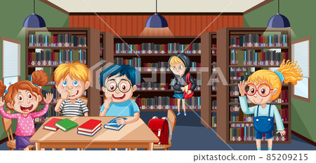 Children in school library scene Children in school library scene 85209215