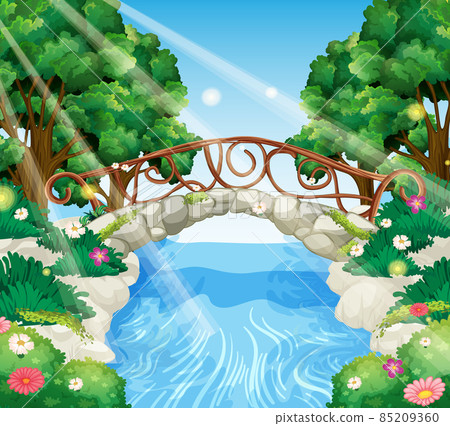 Enchanted garden with stone bridge 85209360