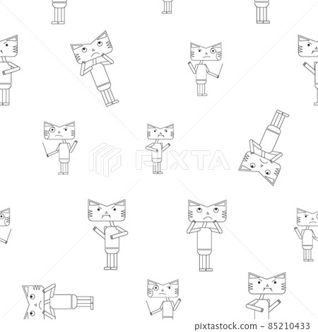 Pattern of Cat or tiger character in black line style with any emotions. Symbol of 2022 year. Icon. Isolated on a white background. Flat vector illustration. 85210433
