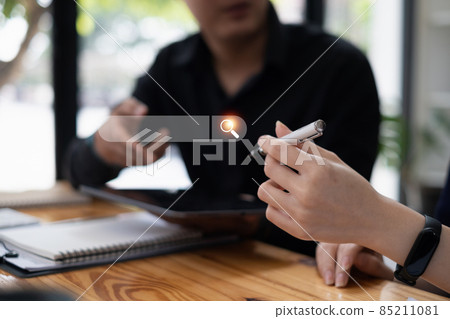 Business people meeting and analyst financial advisor preparing statistical report searching documents on work desk, browsing information online by laptop computer. 85211081