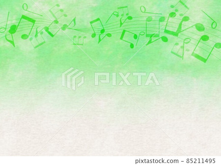 Watercolor frame of green musical notes drawn on paper 85211495