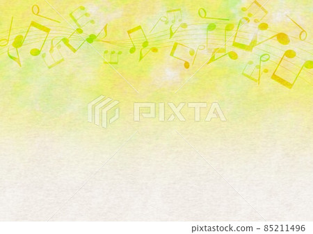 在紙上繪製的黃色音符水彩框架 85211496