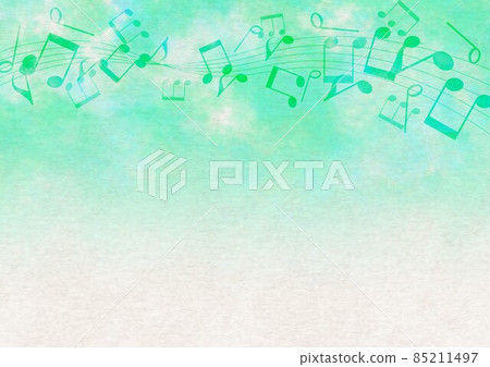 在紙上繪製的綠松石音符水彩框架 85211497