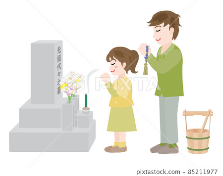 Parents and children visiting the grave on the equinoctial week in spring 85211977