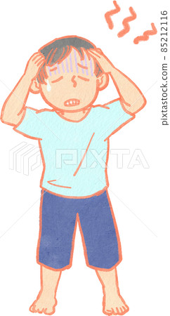 Illustration of a child with a headache Illustration of a child with a headache 85212116