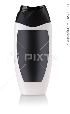 white plastic bottle with shampoo and black label isolated on white background white plastic bottle with shampoo and black label isolated on white background 85212945