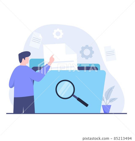 Flat illustration of document search design concept. Illustration for websites, landing pages, mobile applications, posters and banners 85213494