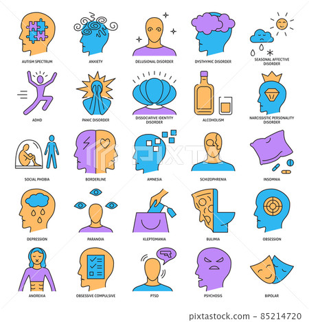 Mental illness icon set in line style - Stock Illustration [85214720 ...