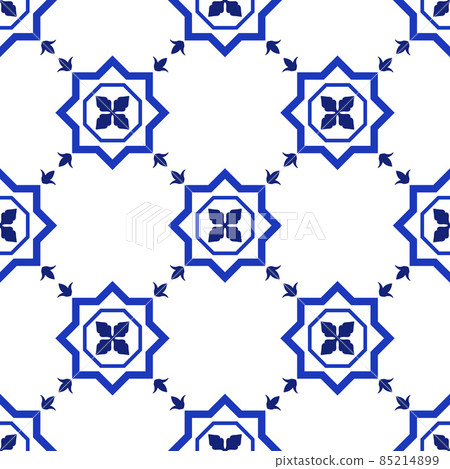 Azulejos portuguese traditional ornamental tile, blue and white seamless pattern 85214899