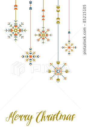 Boho Christmas greeting card. Hand drawn vector illustration in boho style. Snowflakes and lettering 85215105