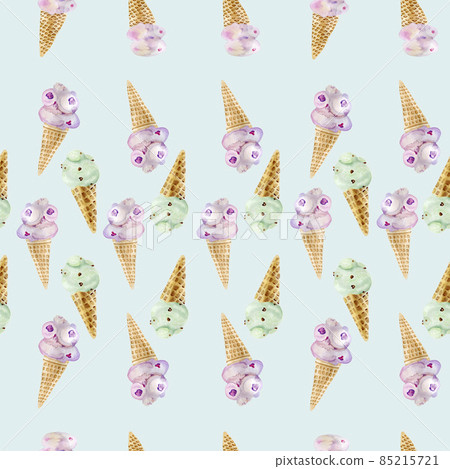 Seamless Pattern Digital Paper Ice Cream Cone Watercolor Handheld Fabric Seamless Pattern Digital Paper Ice Cream Cone Watercolor Handheld Fabric 85215721