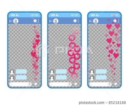 Online video chat with likes on smartphone. Live broadcast templates. Flat vector set. Online video chat with likes on smartphone. Live broadcast templates. Flat vector set. 85218188