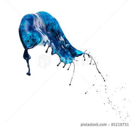 Splashes of blue, navy color paint isolated on white background with copy space for ad, text, design Splashes of blue, navy color paint isolated on white background with copy space for ad, text, design 85218731