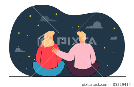 Male and female characters looking at stars at night Male and female characters looking at stars at night 85219414