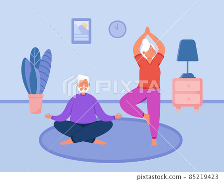 Healthy yoga exercises of elder couple 85219423