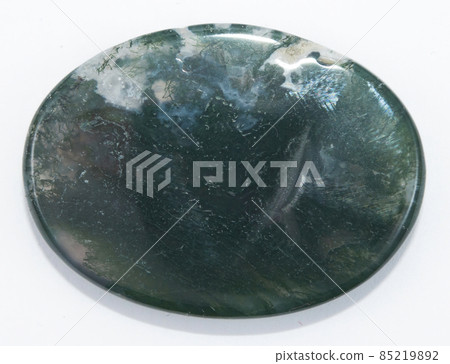 Natural moss agate oval cabochon on the white background 85219892