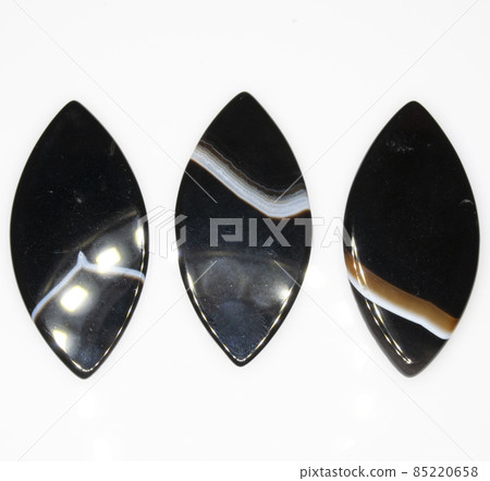 Natural black agate marquise cabochon three pieces 85220658