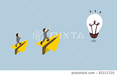 兩個商人在紙飛機上前往目標 85221720