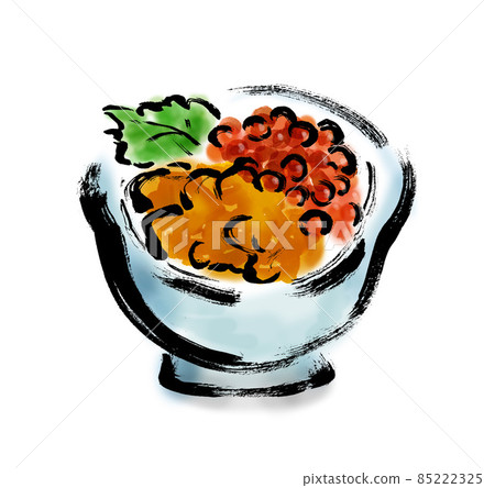 Sea urchin and salmon roe bowl hand-painted Japanese-style illustration Sea urchin and salmon roe bowl hand-painted Japanese-style illustration 85222325
