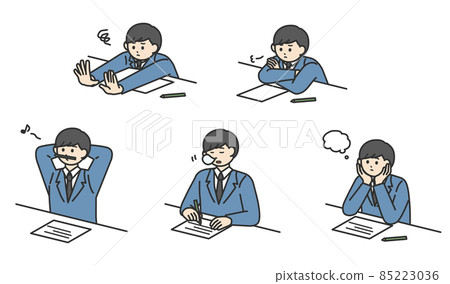 Illustration material set of a student boy who can not concentrate on studying Illustration material set of a student boy who can not concentrate on studying 85223036