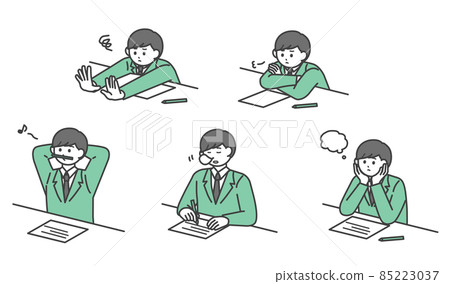 Illustration material set of a student boy who can not concentrate on studying Illustration material set of a student boy who can not concentrate on studying 85223037