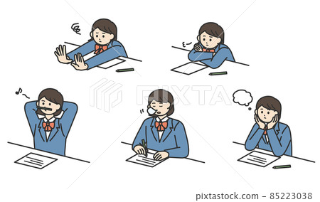 Illustration material set of student girls who can not concentrate on studying Illustration material set of student girls who can not concentrate on studying 85223038