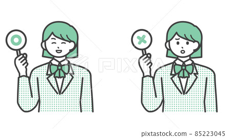 Illustration material of a student girl holding a Marutobatsu tag Illustration material of a student girl holding a Marutobatsu tag 85223045