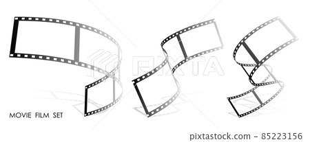 Set of movie film ribbons. Narrow strips of 35 mm tapes. Separation into lower and upper layers. 3d Vector isolated on white background Set of movie film ribbons. Narrow strips of 35 mm tapes. Separation into lower and upper layers. 3d Vector isolated on white background 85223156