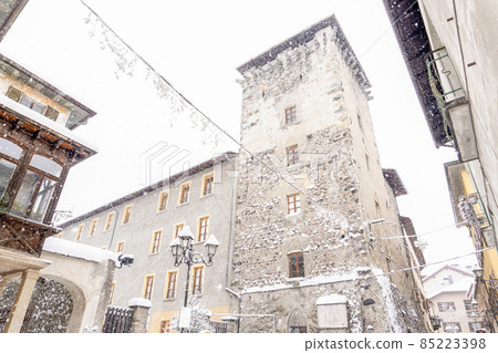 Bormio Medieval village Valtellina Italy under the snow in winter 85223398