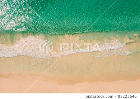 Aerial Top view of sand beach and blue sea. 85223646