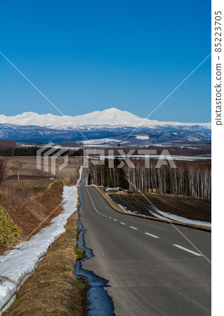 春季山地和雪山，雪仍然留存著大雪山旭岳 85223705
