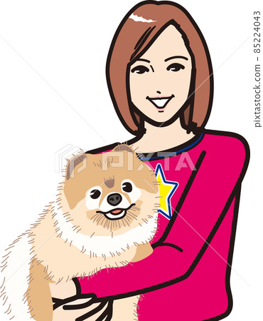 Female holding a Pomeranian Female holding a Pomeranian 85224043