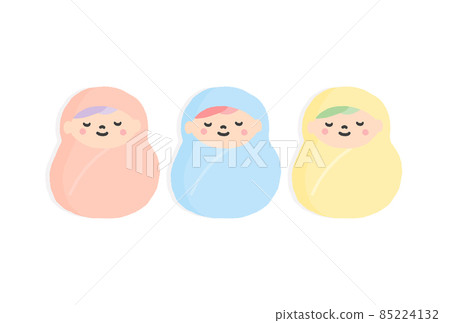 Three babies wrapped in a swaddle and sleeping comfortably-pink, light blue, yellow (with shadow) Three babies wrapped in a swaddle and sleeping comfortably-pink, light blue, yellow (with shadow) 85224132