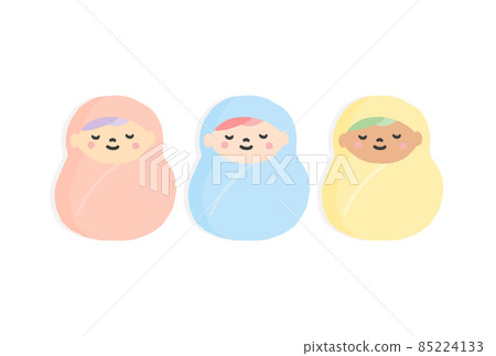 Three babies wrapped in a swaddle and sleeping comfortably ――Diversity image material ―― Pink, light blue, yellow (with shadow) Three babies wrapped in a swaddle and sleeping comfortably ――Diversity image material ―― Pink, light blue, yellow (with shadow) 85224133
