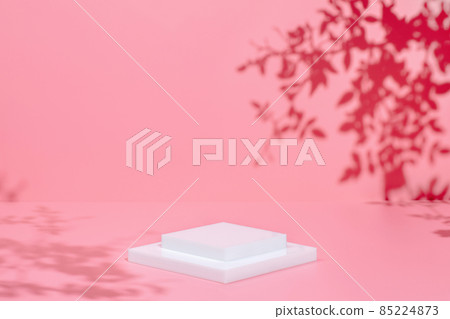 scene with white square podium on pink background and shadows 85224873