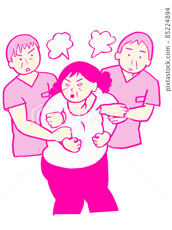 Manic state, a woman whose arms can be held by a psychiatric nurse, simple Manic state, a woman whose arms can be held by a psychiatric nurse, simple 85224894