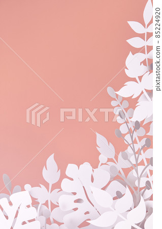 white paper cut jungle plants leaves on pink background white paper cut jungle plants leaves on pink background 85224920