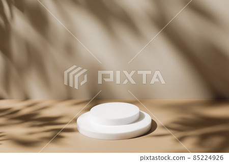 scene with white podium on beige background and shadows 85224926