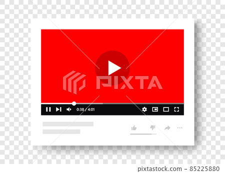 Video player with popular design elements. Video interface with like, dislike, share button icon. Video player with popular design elements. Video interface with like, dislike, share button icon. 85225880