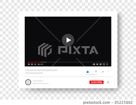 Video player interface with subscribe elements. Video full frame element for channel cover wireframe. Multimedia player interface mockup template Video player interface with subscribe elements. Video full frame element for channel cover wireframe. Multimedia player interface mockup template 85225882