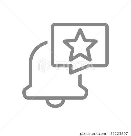 Notification bell with star in speech bubble line icon. Inbox message, notification and star rating symbol 85225897
