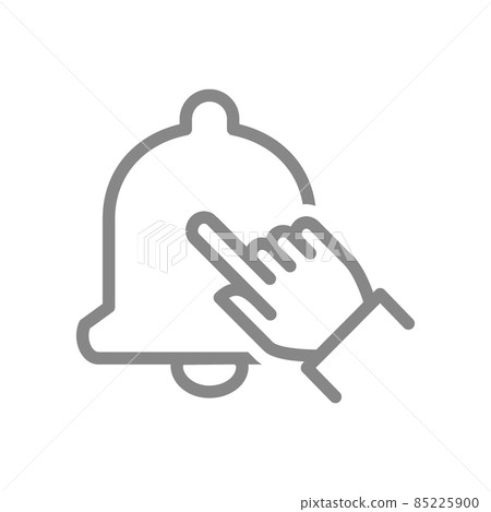 Notification bell and hand line icon. Message bell, inbox message, hand click symbol Notification bell and hand line icon. Message bell, inbox message, hand click symbol 85225900