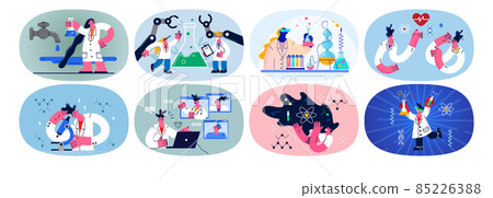 Set of scientist wok with tubes in laboratory Set of scientist wok with tubes in laboratory 85226388